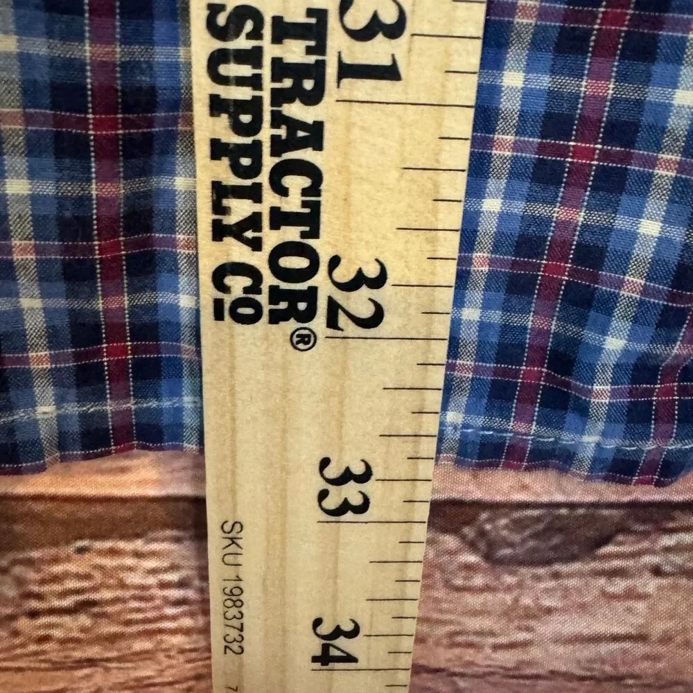 Wrangler PBR Men's Casual Button-Down Shirt Blue Red Plaid XL 100% Cotton